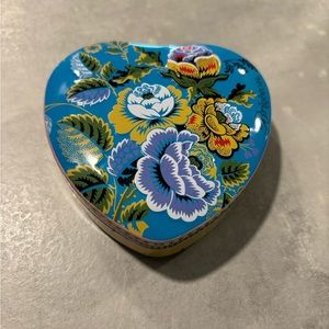 Vintage Brighton Blue Tone Floral Heart Shaped Tin Jewelry/Gift Box